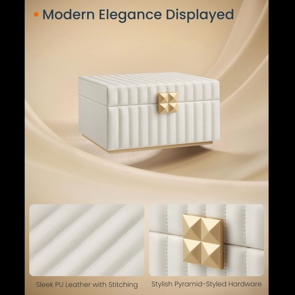 Large Jewelry Box with 2 Tiers, Mirror, Organizer, Removable Tray - Picture 3 of 8